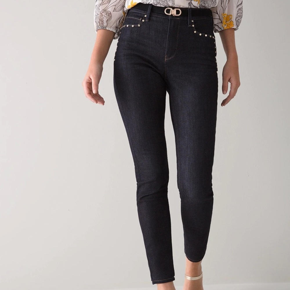 White House Black Market High Rise Sculpt Skinny Ankle Jeans With Studding